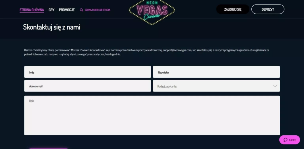 Obsługa klienta w Neon Vegas Casino